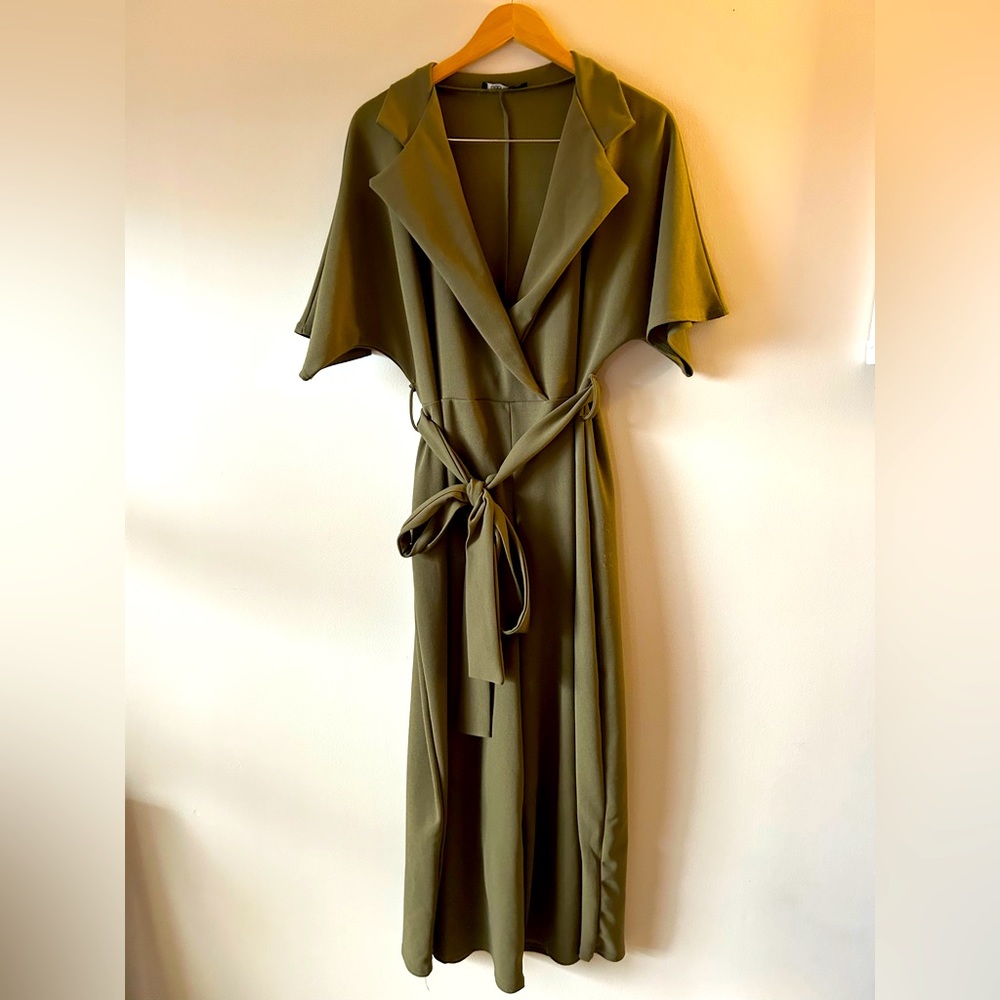 Boohoo green tie-waist jumpsuit
